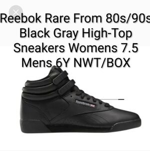 Reebok Rare From 80s/90s Black Gray High-Top Sneakers Womens 7.5 Mens 6Y NWT/BOX